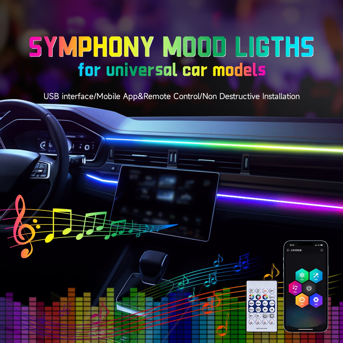 Led El Wire - Car LED Ambient Light USB 64