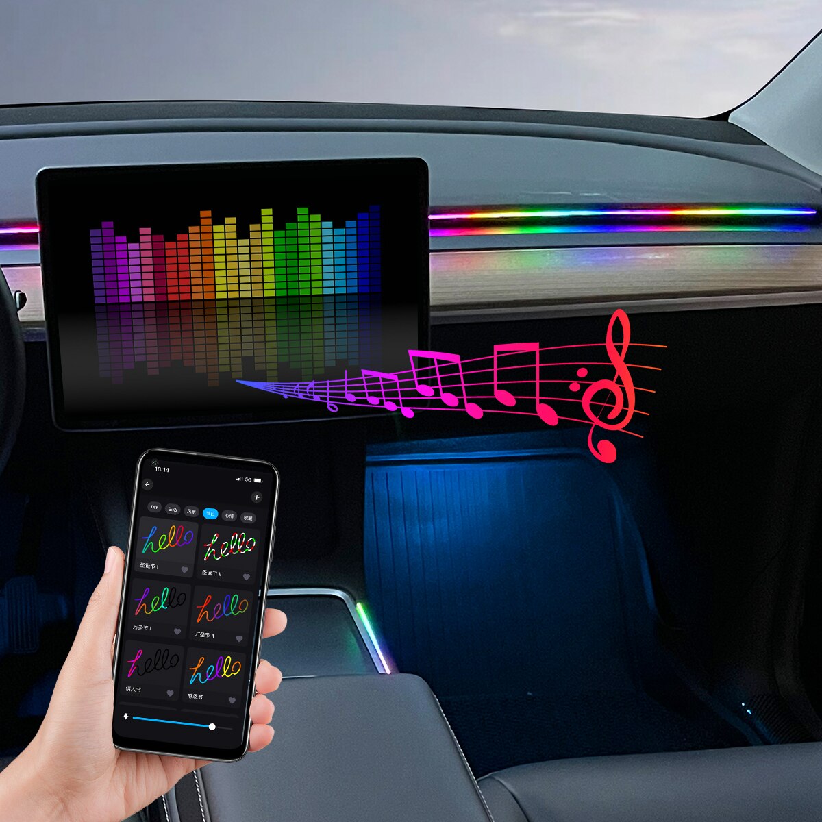 Car LED Ambient Light USB 64 C - Led El Wire ulasan dan harga